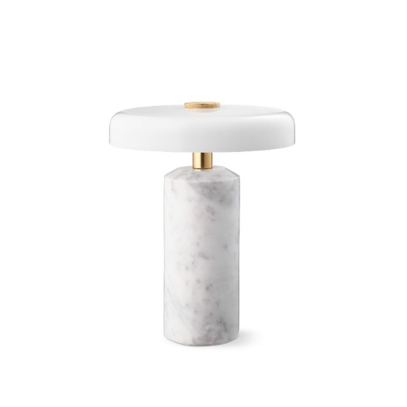 Trip oppladbar bordlampe - Hvit marmor/Hvit skjerm-Bordlamper-Design by Us-Des__21204-Lightup.no