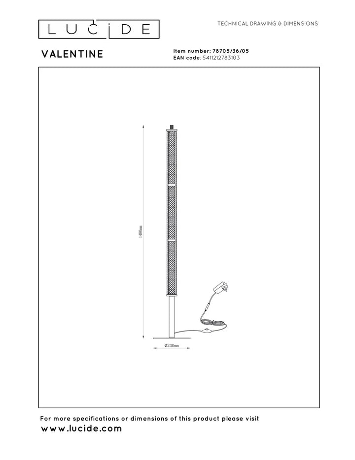 Valentine gulvlampe 37W 148 cm 2200/3000 kelvin - Dimbar-Gulvlamper-Lucide-Champagne-LC78705/36/05-Lightup.no