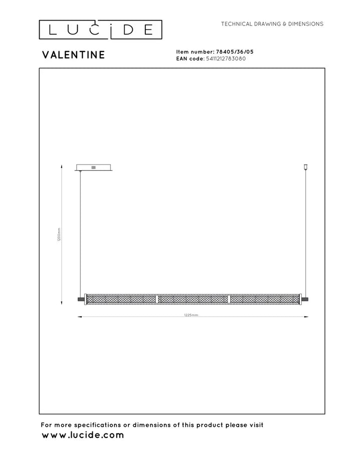 Valentine takpendel 122 cm 36W 2200/3000 kelvin - Dimbar-Takpendler-Lucide-Champagne-LC78405/36/05-Lightup.no