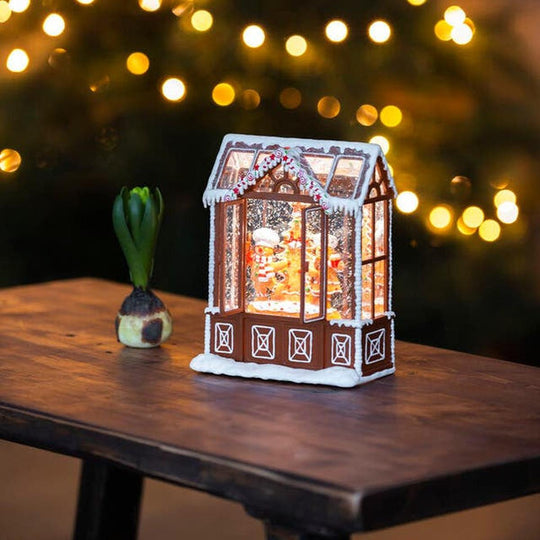 Vannfylt lykt pepperkakehus-Julebelysning dekor og pynt-Konstsmide-Brun-4313-600-Lightup.no