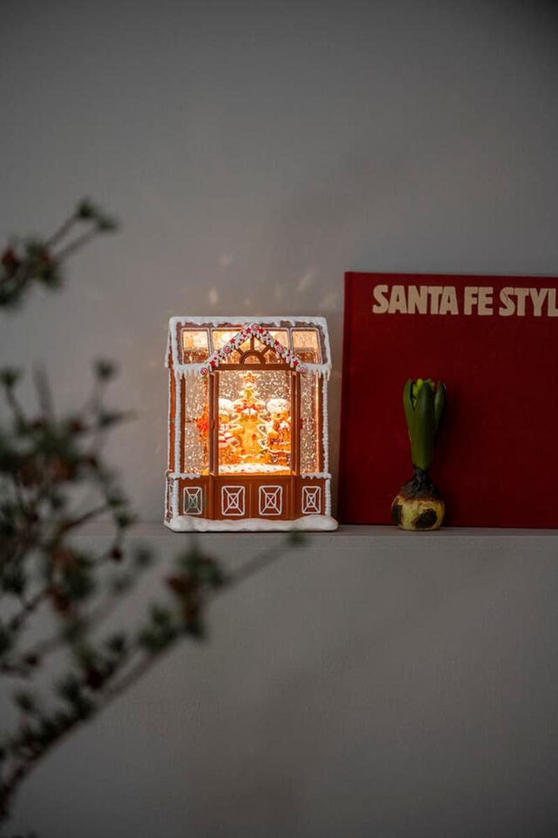 Vannfylt lykt pepperkakehus-Julebelysning dekor og pynt-Konstsmide-Brun-4313-600-Lightup.no