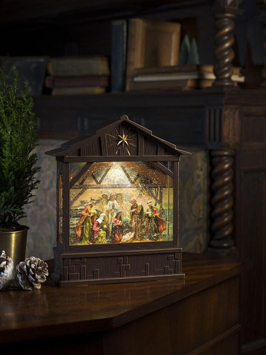 Vannlykt med julekrybbe og timer-Julebelysning dekor og pynt-Konstsmide-Brun-4274-000-Lightup.no