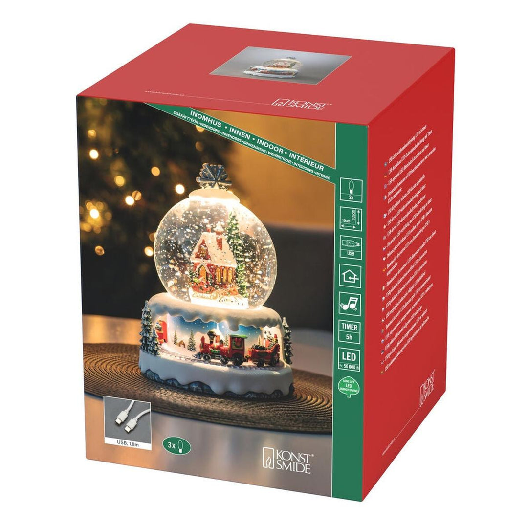 Vannlykt med nisse, roterende tog og musikk-Julebelysning dekor og pynt-Konstsmide-Hvit-4324-000-Lightup.no