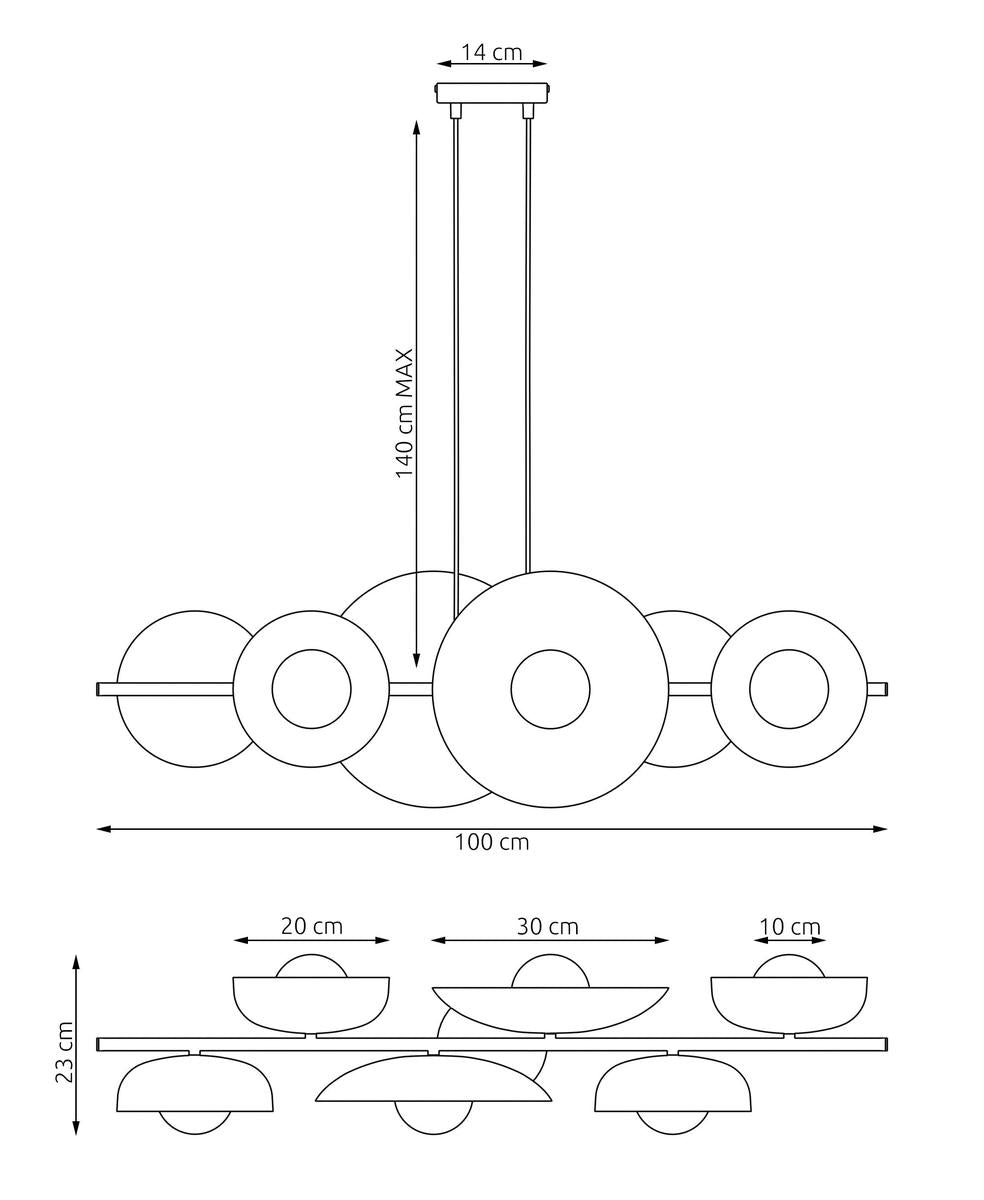 Volum takpendel 6-lys-Takpendler-Emibig-Svart / Gullfarget-1483/6-Lightup.no