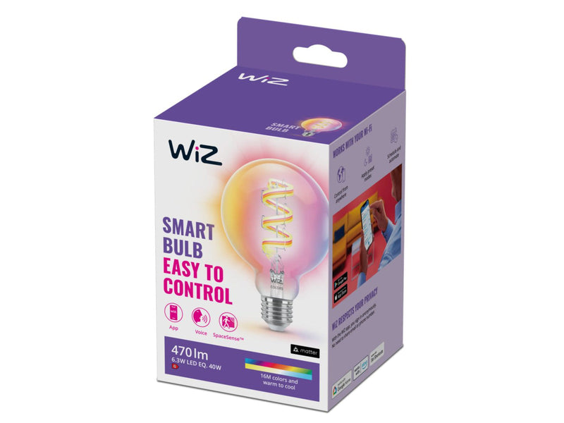WiZ E27 Lyspære filament G95 6,3W Wifi 2700-6500 Kelvin fullfarge RGB-Smartpærer E27-WiZ-929003267201-Lightup.no