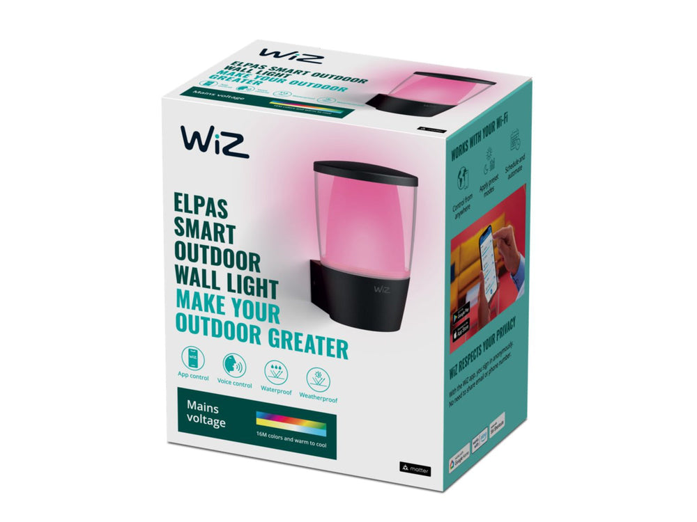 WiZ Elpas smart vegglampe 8,5W utendørs IP44 RGB Fullfarge Wifi - Svart-Utebelysning vegg klassisk-WiZ-929003247501-Lightup.no