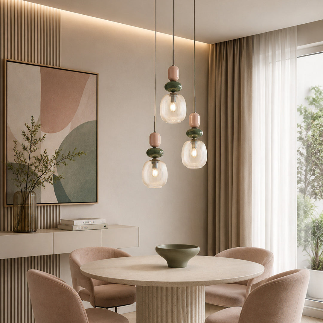 Zen botti takpendel 3-lys-Takpendler-TK Lighting-Brun / Grønn / Konjakk farget-TK-11877-Lightup.no