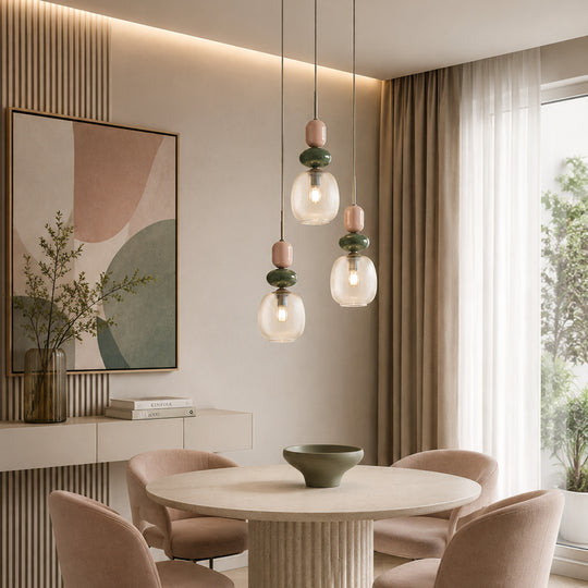 Zen botti takpendel 3-lys-Takpendler-TK Lighting-Brun / Grønn / Konjakk farget-TK-11877-Lightup.no