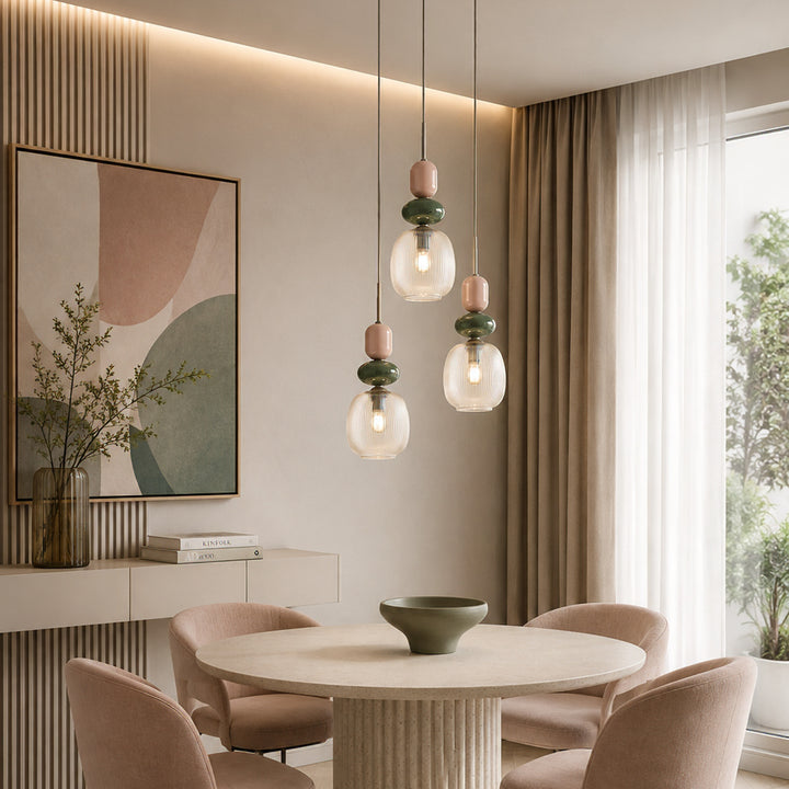 Zen botti takpendel 3-lys-Takpendler-TK Lighting-Brun / Grønn / Konjakk farget-TK-11877-Lightup.no