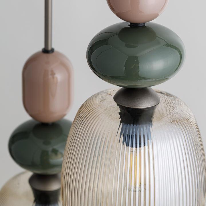 Zen botti takpendel 3-lys-Takpendler-TK Lighting-Brun / Grønn / Konjakk farget-TK-11877-Lightup.no