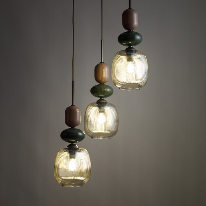 Zen botti takpendel 3-lys-Takpendler-TK Lighting-Brun / Grønn / Konjakk farget-TK-11877-Lightup.no