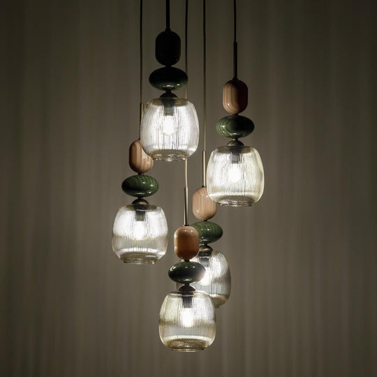 Zen botti takpendel 5-lys-Takpendler-TK Lighting-Brun / Grønn / Konjakk farget-TK-11879-Lightup.no