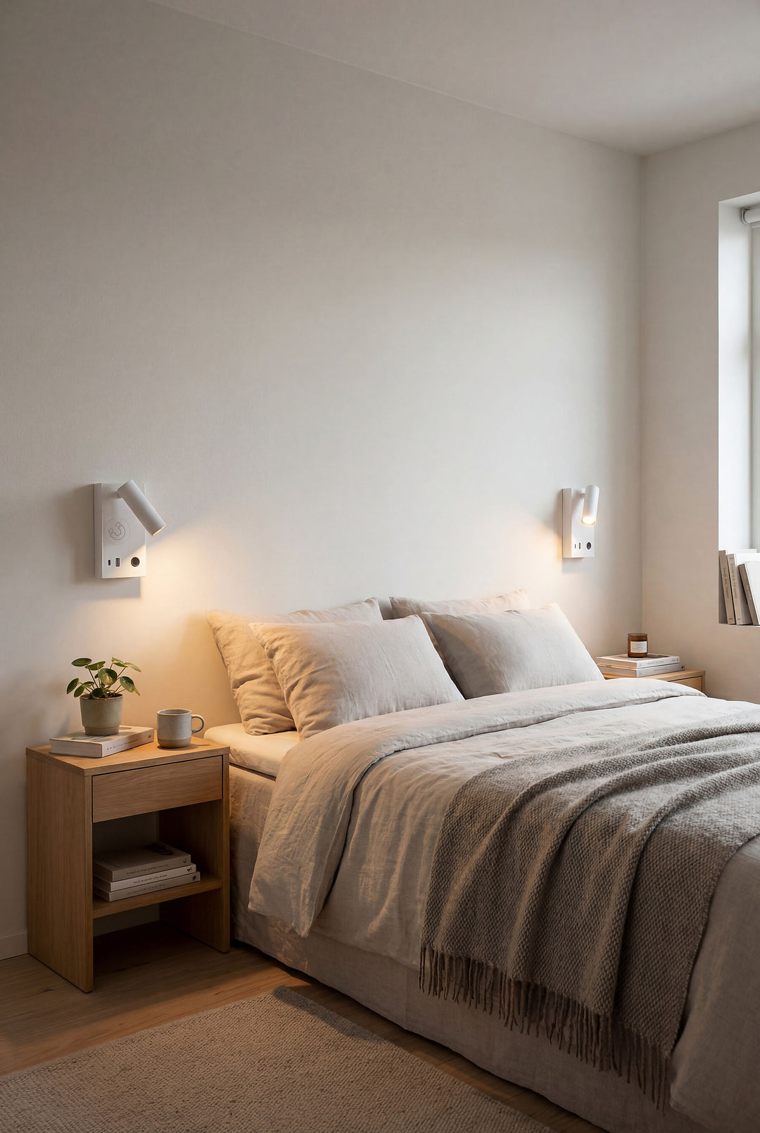 Bedside Base vegglampe med USB A, C og trådløslading - Dimbar
