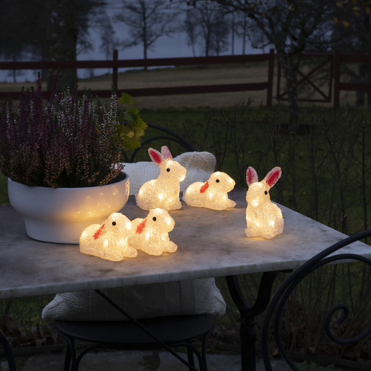 5 Kaniner med varmhvit LED IP44-Julebelysning dekor og pynt ute-Konstsmide-Hvit-6289-103-Lightup.no