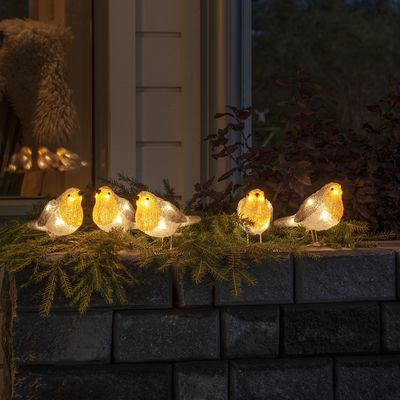 5 fugler med varmhvit LED IP44-Julebelysning dekor og pynt ute-Konstsmide-6245-103-Lightup.no