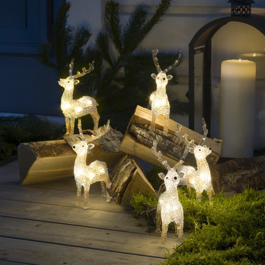 5 reinsdyr med varmhvit LED IP44-Julebelysning dekor og pynt ute-Konstsmide-Hvit-6288-103-Lightup.no