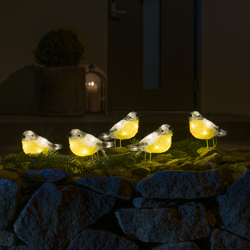 5 spurv i akryl LED IP44-Julebelysning dekor og pynt ute-Konstsmide-6291-103-Lightup.no
