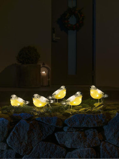 5 spurv i akryl LED IP44-Julebelysning dekor og pynt ute-Konstsmide-6291-103-Lightup.no