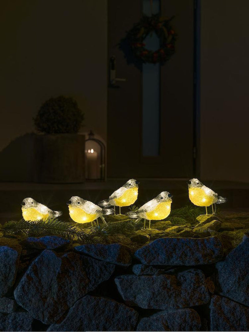 5 spurv i akryl LED IP44-Julebelysning dekor og pynt ute-Konstsmide-6291-103-Lightup.no