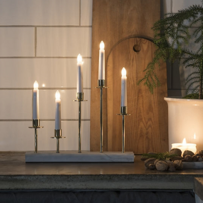Adventsstake 5 armet - marmor/messing-Julebelysning adventsstake-Konstsmide-3524-800TR-Lightup.no