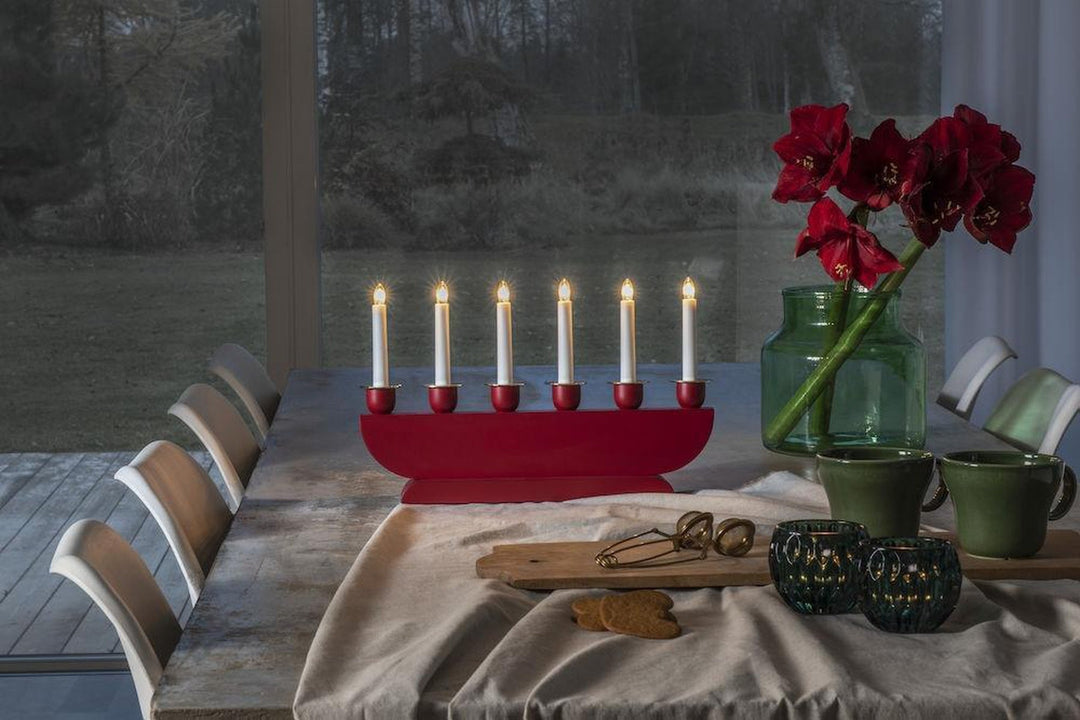Adventsstake 6 lys - Rød/Messingfarget-Julebelysning adventsstake-Konstsmide-3989-580-Lightup.no