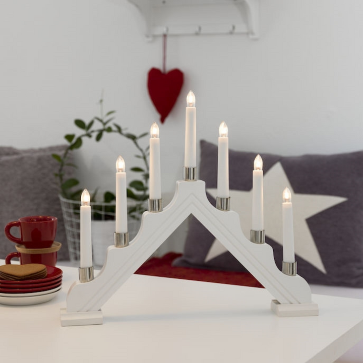 Adventsstake 7 armet - Hvit-Julebelysning adventsstake-Konstsmide-1041-210-Lightup.no