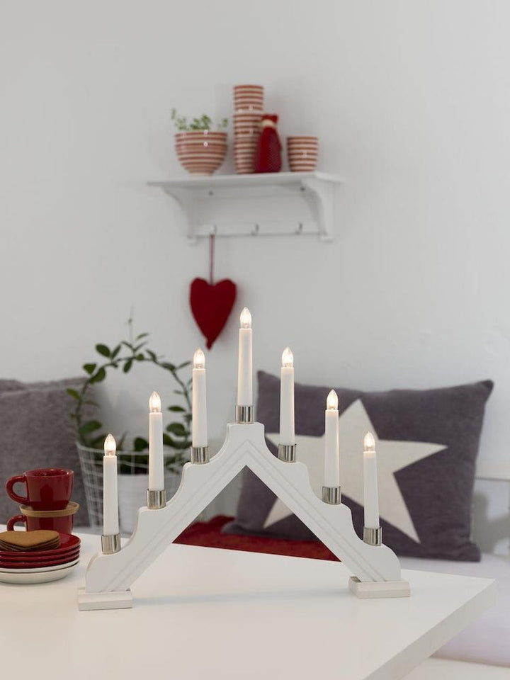 Adventsstake 7 armet - Hvit-Julebelysning adventsstake-Konstsmide-1041-210-Lightup.no