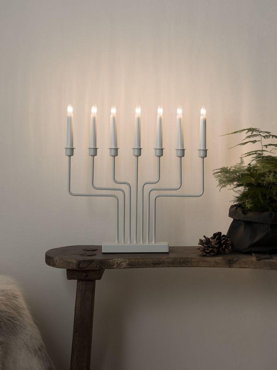 Adventsstake 7 armet - Hvit-Julebelysning adventsstake-Konstsmide-3528-215TR-Lightup.no