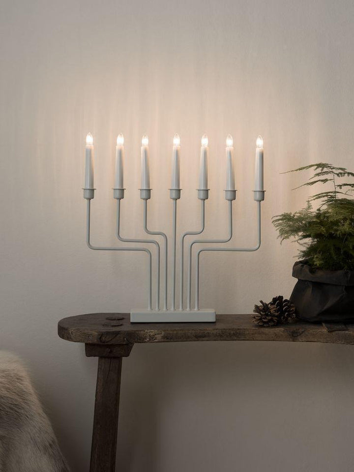 Adventsstake 7 armet - Hvit-Julebelysning adventsstake-Konstsmide-3528-215TR-Lightup.no