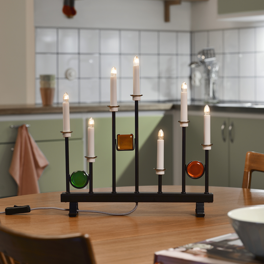 Adventsstake 7 armet med glassdekorasjon - Svart-Julebelysning adventsstake-Konstsmide-Svart-2494-710TR-Lightup.no