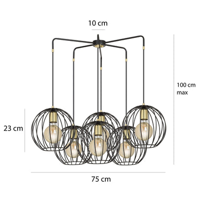 Albio takpendel 6 lys - Svart/Gullfarget-Takpendler-Emibig-144/6-Lightup.no