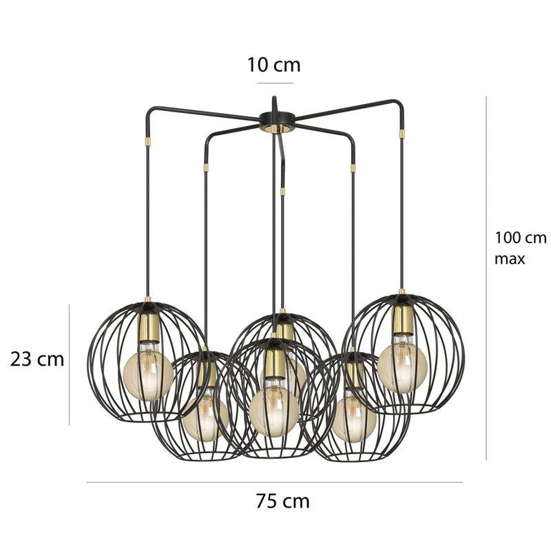 Albio takpendel 6 lys - Svart/Gullfarget-Takpendler-Emibig-144/6-Lightup.no
