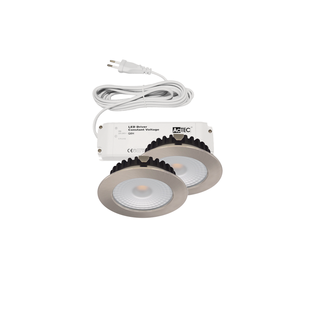 Alcor 12V møbelspott 2 stk. – inkl. driver - Børstet stål-Downlight møbel-Norlux-Stål-2174-70-12+Q8H-12V-40W-01-Lightup.no
