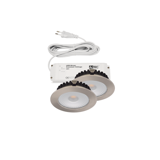Alcor 12V møbelspott 2 stk. – inkl. driver - Børstet stål-Downlight møbel-Norlux-Stål-2174-70-12+Q8H-12V-40W-01-Lightup.no