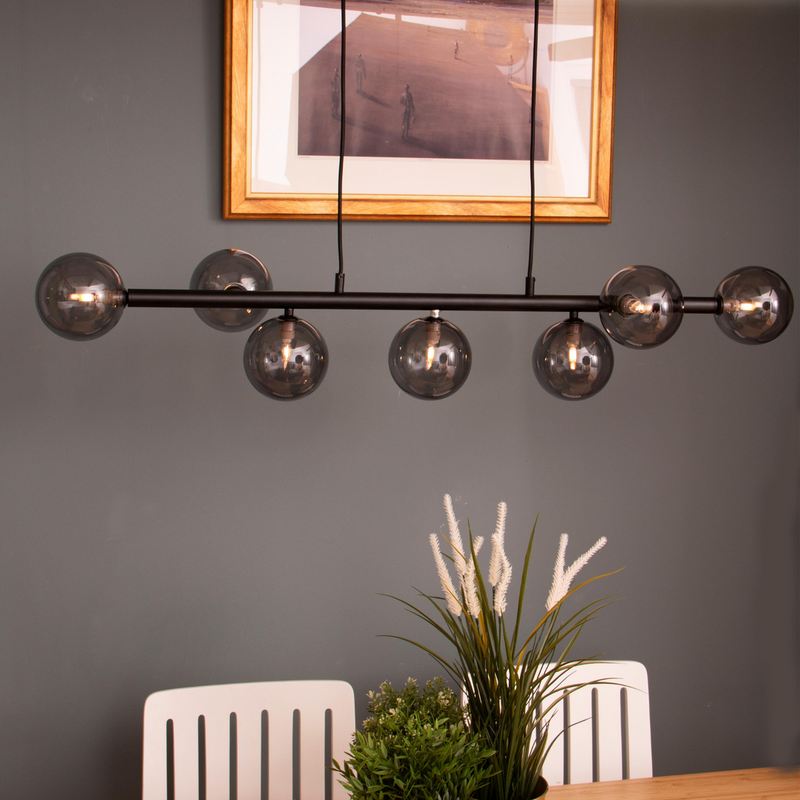 Andorra taklampe 7-lys - Svart farge med sotet glass-Takpendler-Scanlight-169389-Lightup.no