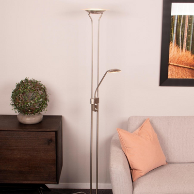 Aruba gulvlampe uplight med lesearm led - Stål-Gulvlamper-Scanlight-168938-Lightup.no