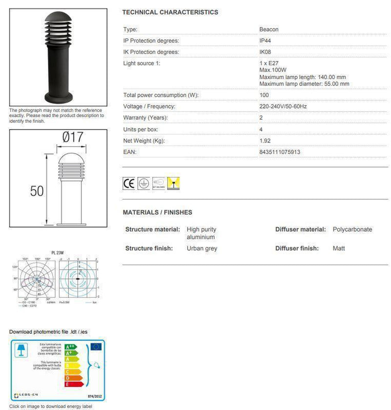 Balizas pullert 50cm - Grå-Utebelysning pullert-NorDesign-55-9319-Z5-M3-Lightup.no