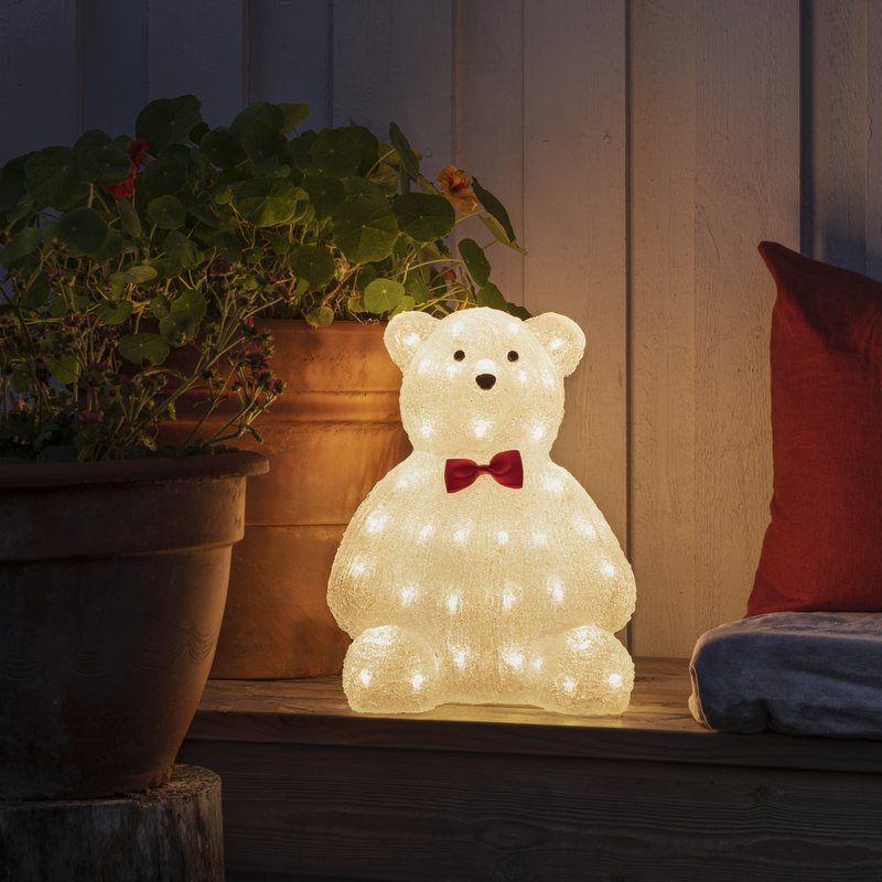 Bamse med sløyfe i akryl - 38 cm-Julebelysning dekor og pynt ute-Konstsmide-6246-103-Lightup.no