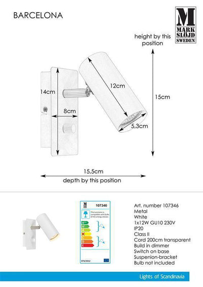 Barcelona vegglampe hvit-Vegglamper-Marksløjd-107346-Lightup.no