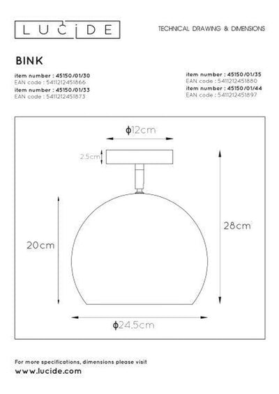 Bink taklampe 25 cm - Brun/Gul-Taklamper-Lucide-LC45150/01/44-Lightup.no