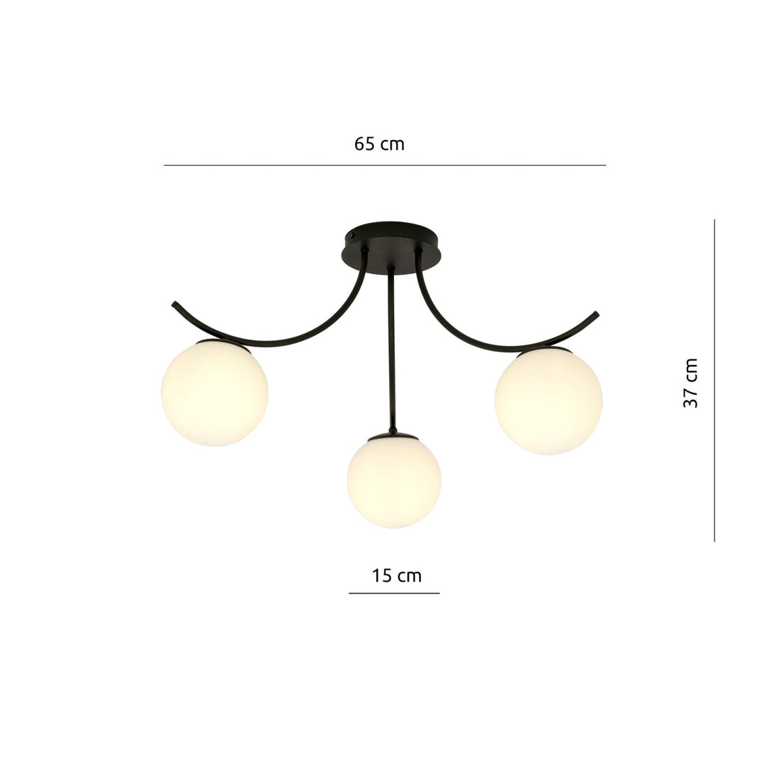 Boston taklampe 3 lys - Svart/Opal-Taklamper-Emibig-1109/3-Lightup.no