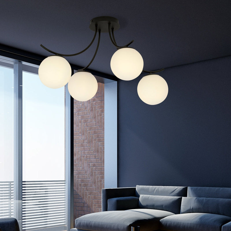 Boston taklampe 4 lys - Svart/Opal-Taklamper-Emibig-1109/4-Lightup.no