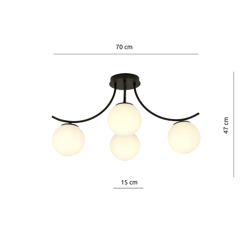 Boston taklampe 4 lys - Svart/Opal-Taklamper-Emibig-1109/4-Lightup.no
