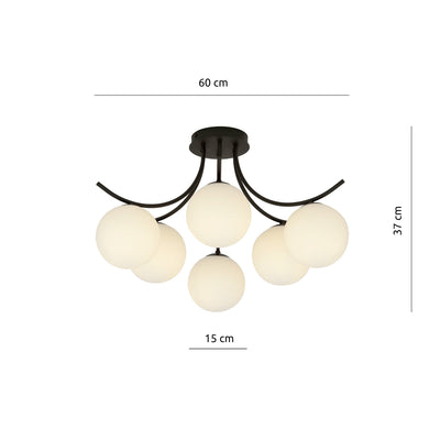 Boston taklampe 6 lys - Svart/Opal-Taklamper-Emibig-1109/6-Lightup.no