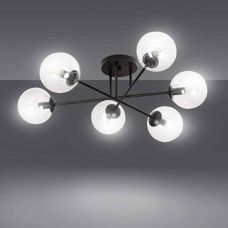 Brendi rund taklampe 6 lys - Svart/Klart glass-Taklamper-Emibig-831/6B-Lightup.no