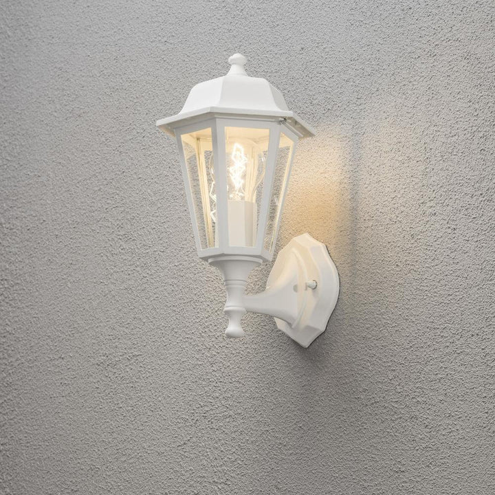 Budget vegglampe utendørs opp - Matt hvit-Utebelysning vegg veggskjold-Konstsmide-Hvit-7094-250-Lightup.no