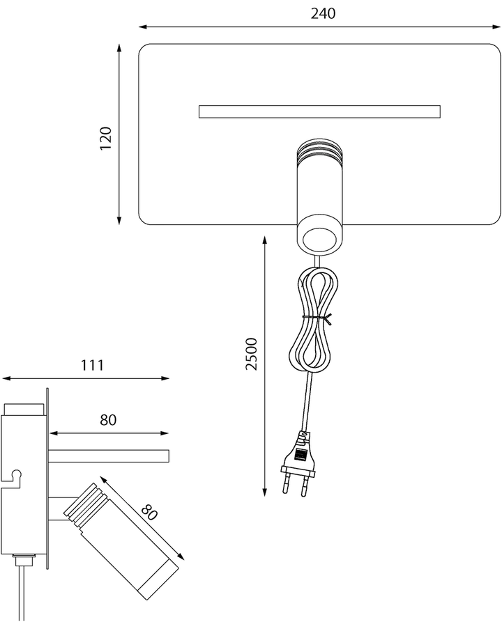 Cargador vegglampe med trådløs lader og USB - Svart-Vegglamper-Aneta Lighting-10208-15-Lightup.no