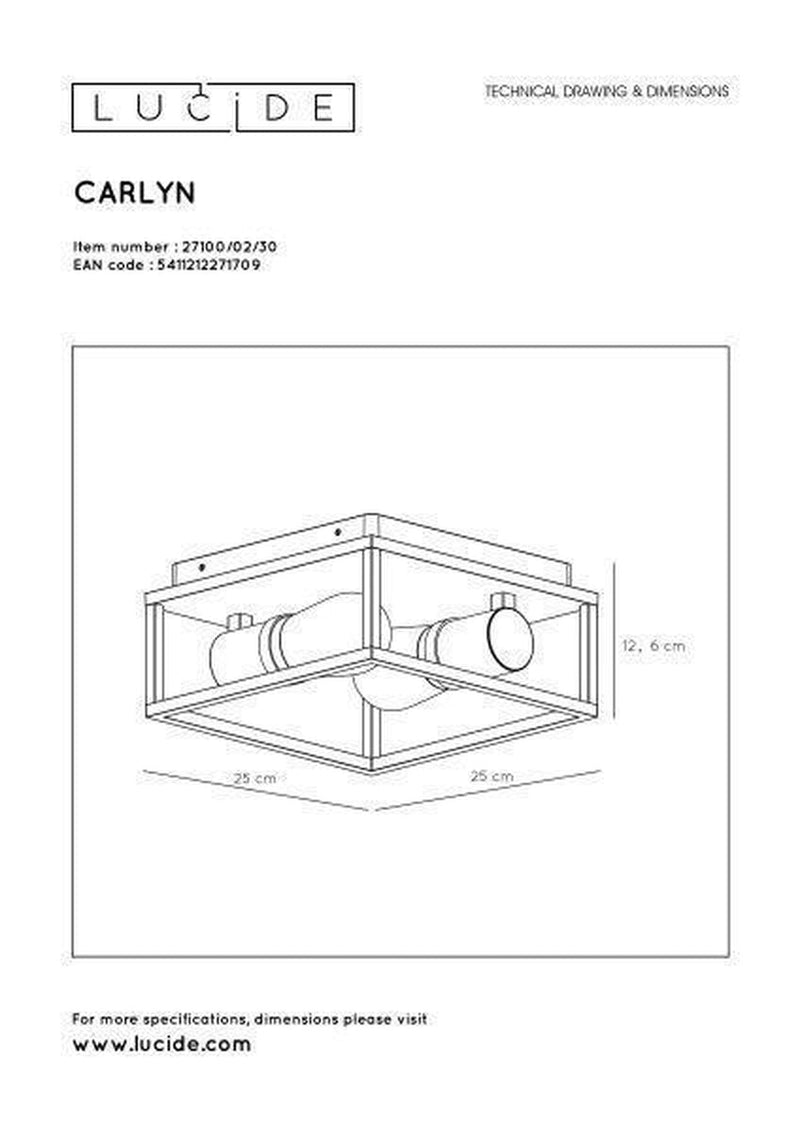 Carlyn taklampe baderom IP54 - Svart-Taklamper-Lucide-LC27100/02/30-Lightup.no