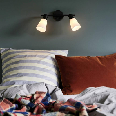 Cole vegglampe dobbel - Svart/Opalglass-Vegglamper-Nordlux-2112890003-Lightup.no