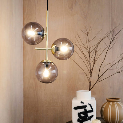 Como takpendel 3 lys - Messing/Røykfarget kuppel-Takpendler-Dyberg Larsen-DL-8142-Lightup.no